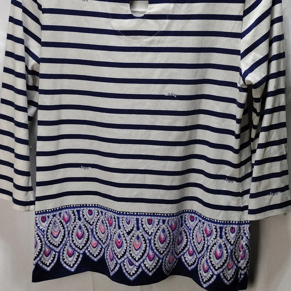 Lilly Pulitzer Waverly Top Stripe Engineered M Navy Blue White Nautical Peacock - Picture 3 of 4